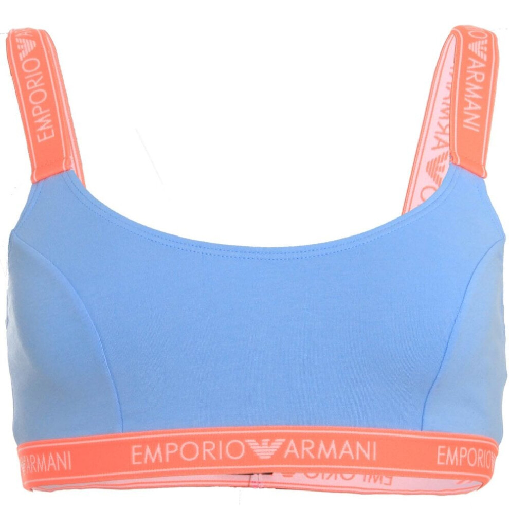 (L) Iconic Logo Band Stretch Cotton Bralette, Pale Blue with Contrast Band