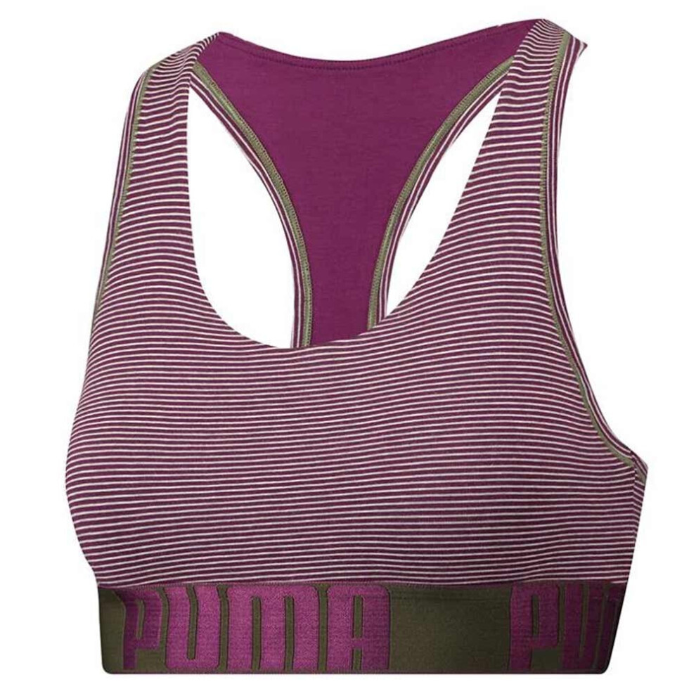 (XS) Cotton Modal Stretch Mini Stripe Bralette, Dark Purple / Grey Melange