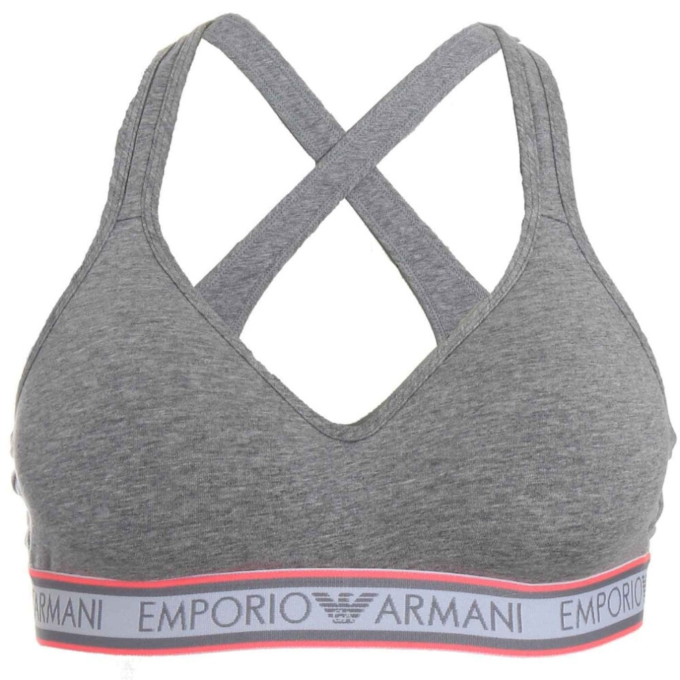 (XL) Padded Stretch Cotton Bralette, Grey / Pink Trim