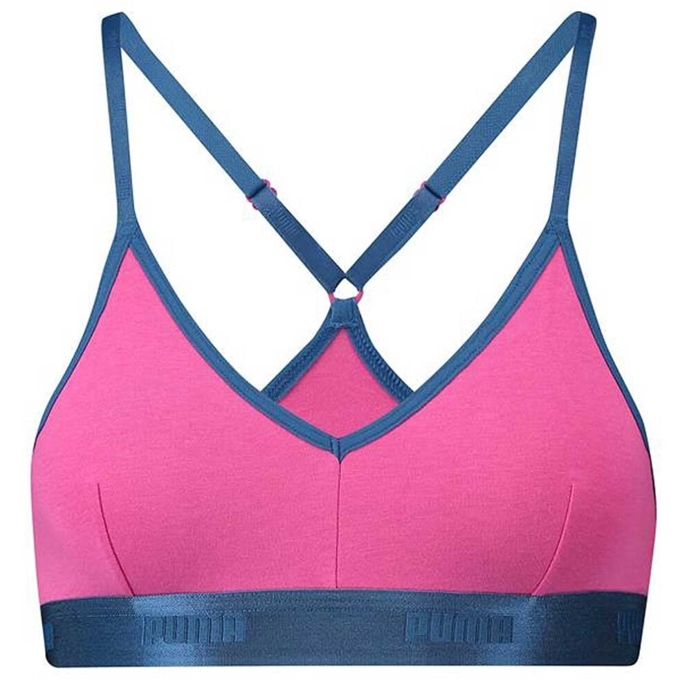 (XS) Cotton Modal Stretch High-Shine Triangle Bralette, Pink/Blue