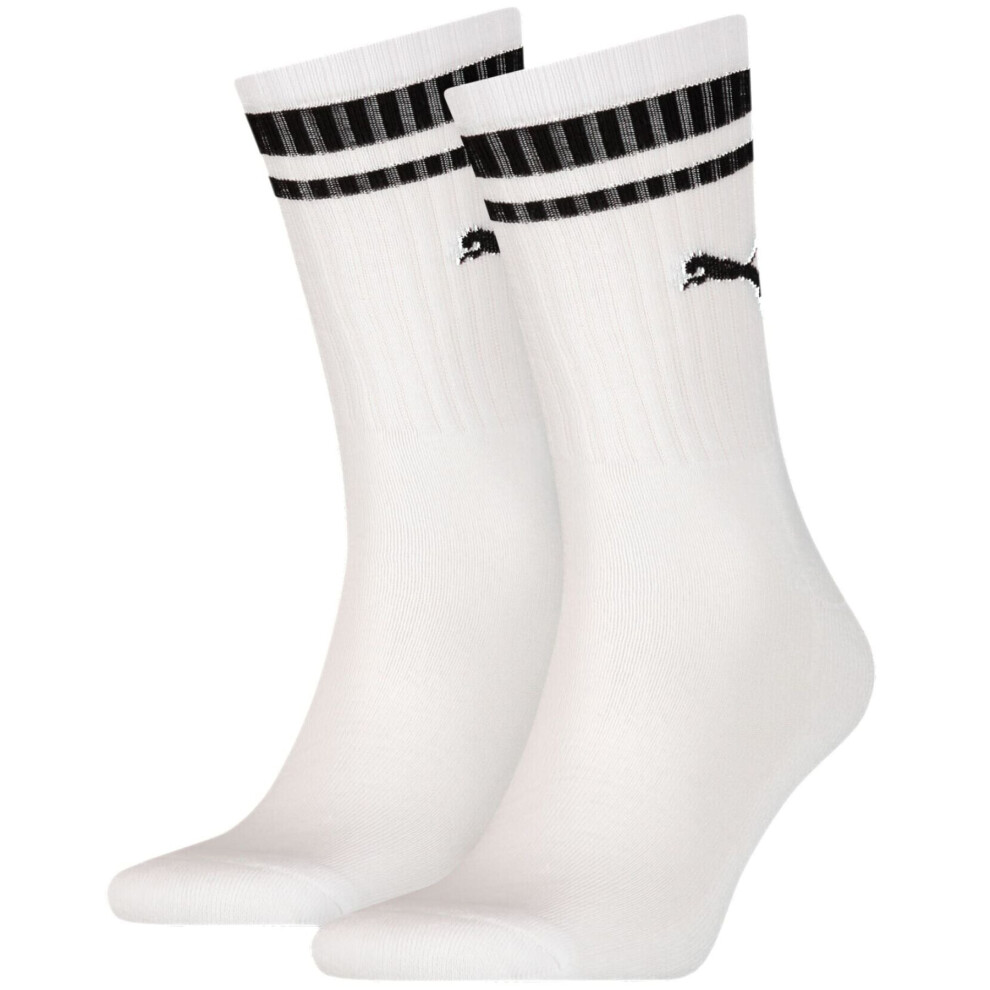 (Eur 43-46) 2-Pack Heritage Stripe Sports Socks, White
