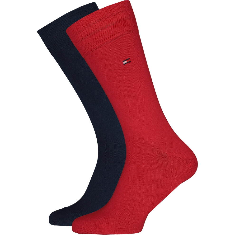 (Eur 39-42) 2-Pack Classic Embroidered Logo Socks, Red/Navy