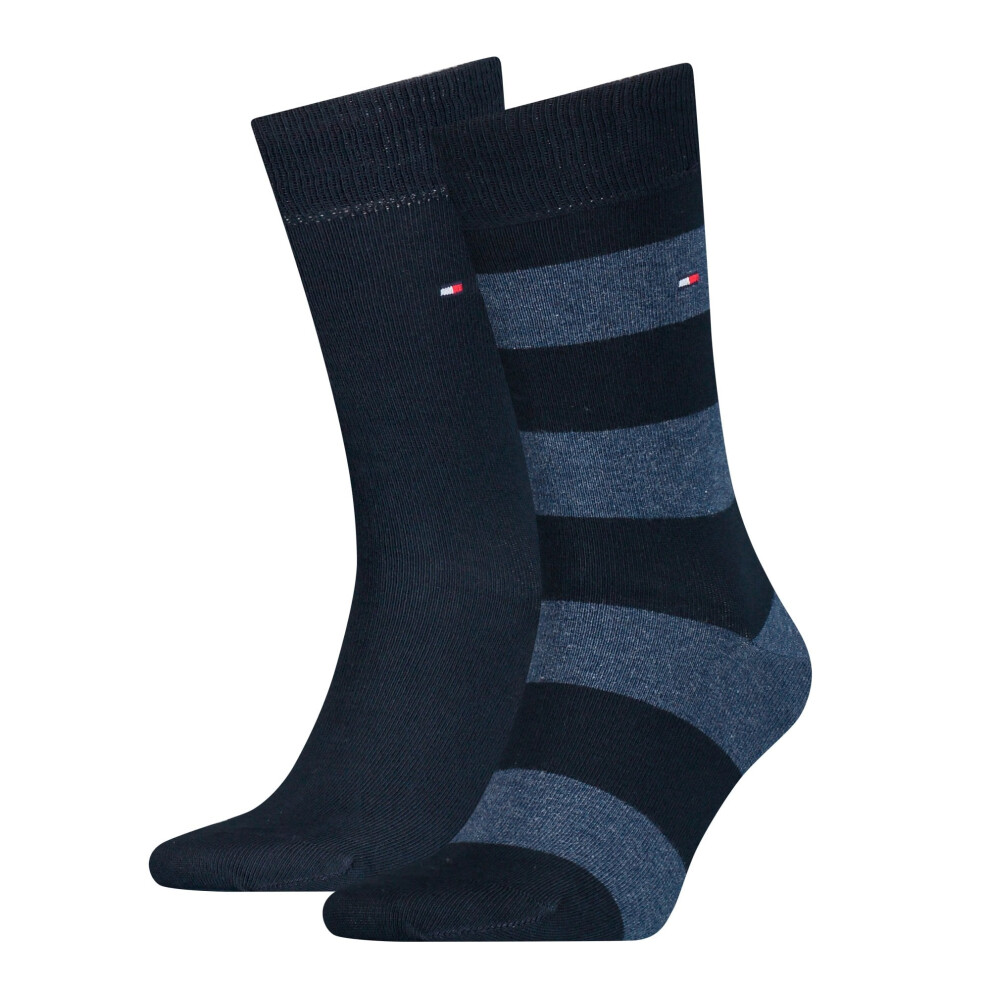 (Eur 43-46) 2-Pack Rugby Stripe Socks, Dark Navy