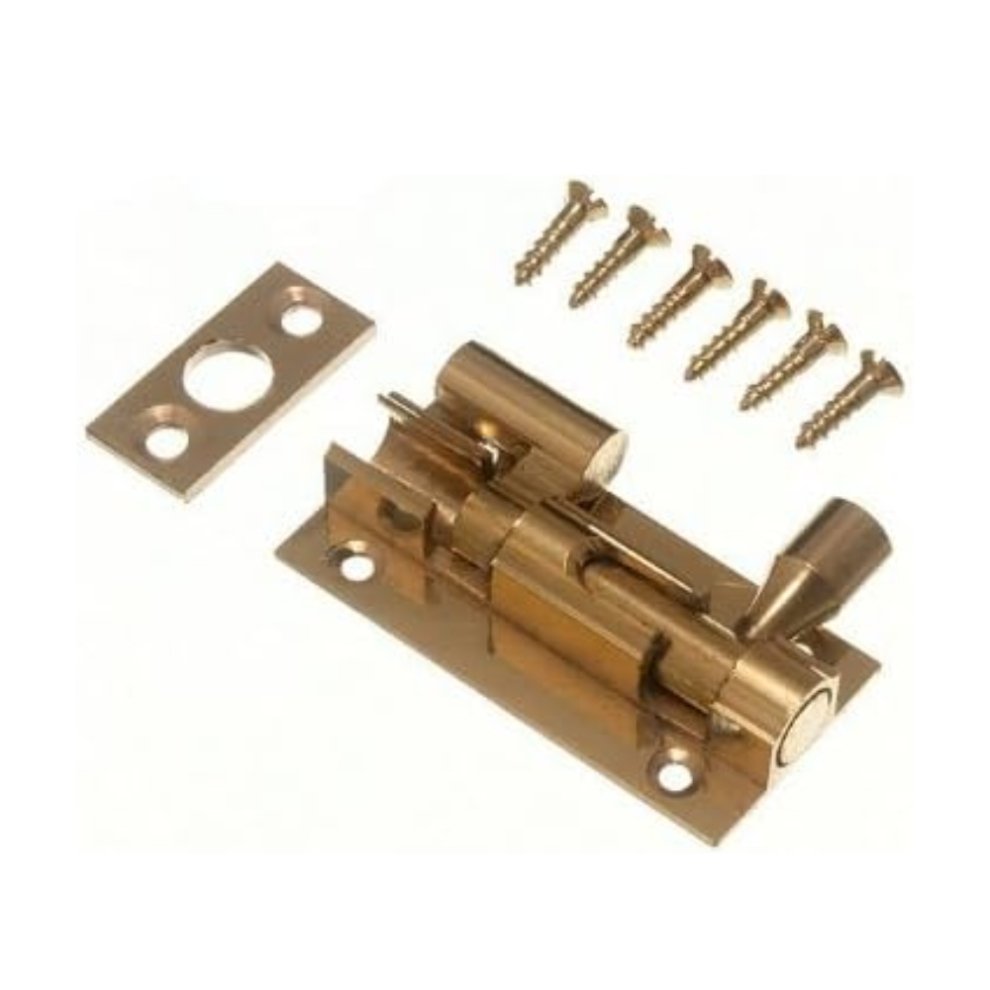 DOOR BARREL SLIDE BOLT CRANKED OFFSET 50MM 2 INCH BRASS + SCREWS (pack of 3)