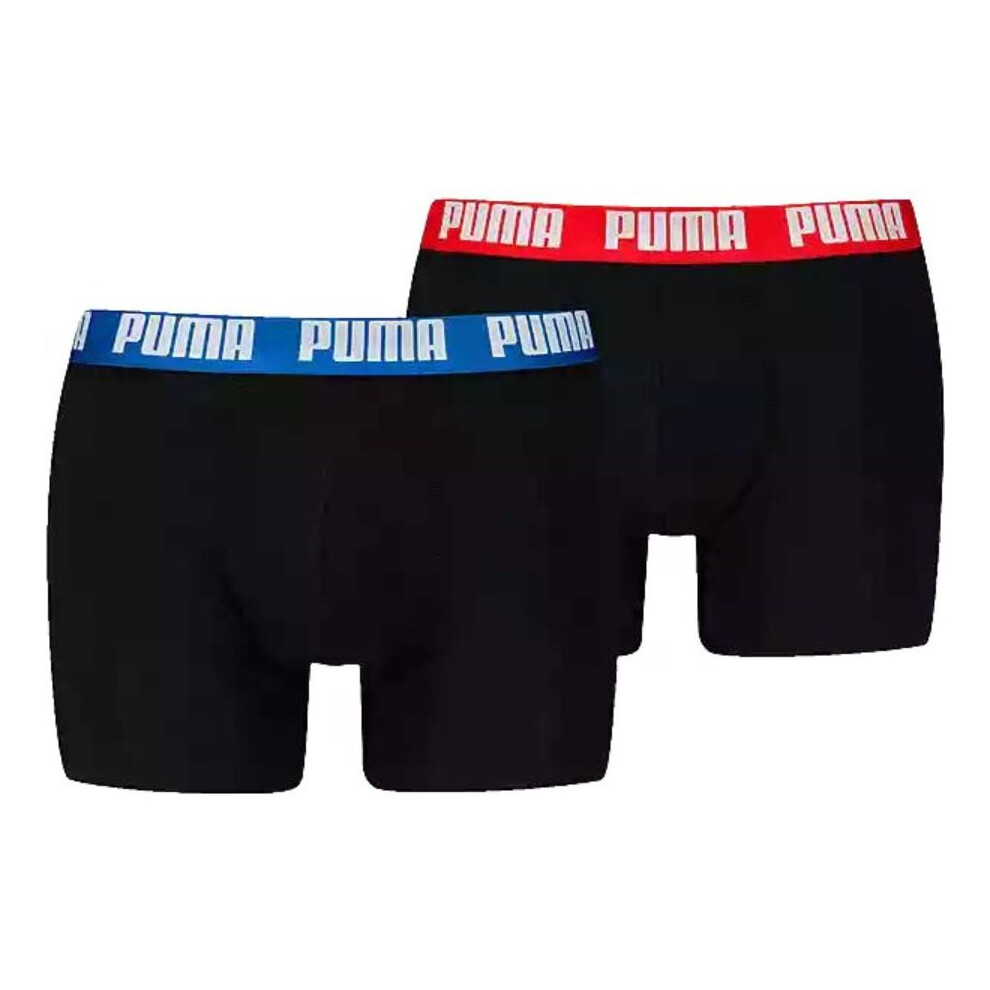 (XXL) 2-Pack Everyday Basic Boxer Briefs, Black w/ red/blue