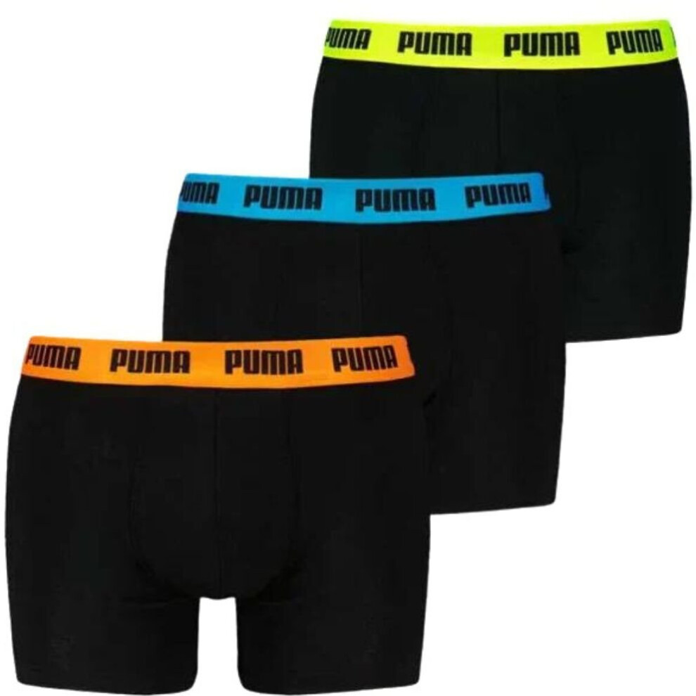 (XXL) 3-Pack Everyday Basic Boxer Briefs, Black w/ orange/blue/yellow