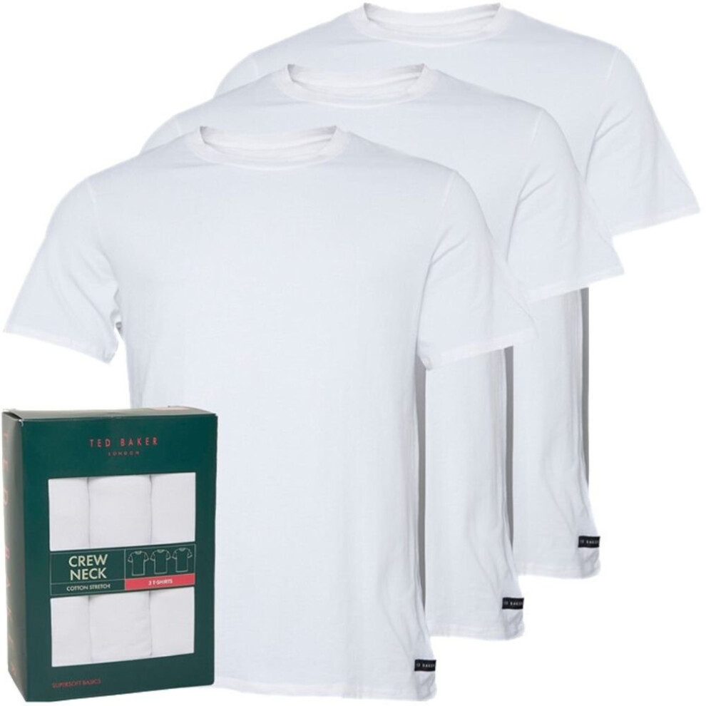 (XL) Cotton Stretch 3-Pack Crew-Neck T-Shirts, White