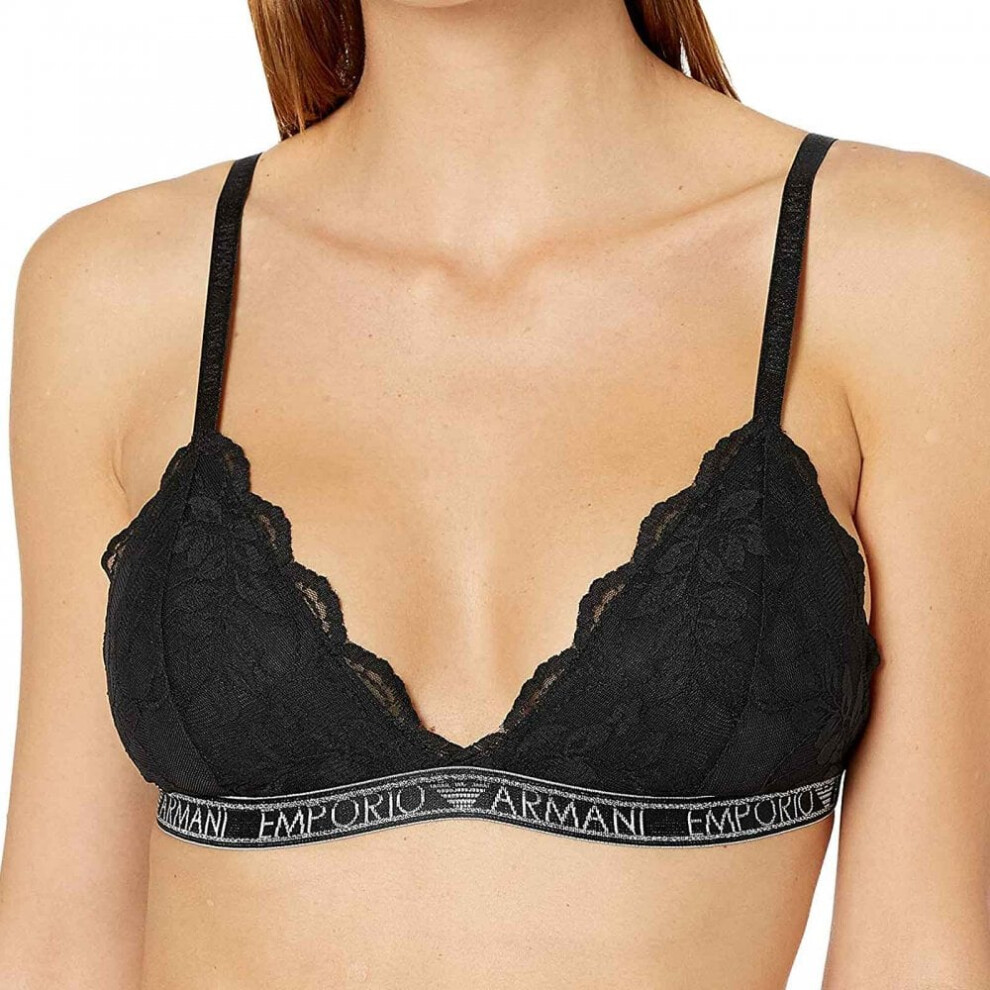 (L) Logoband Lace Padded Triangle Bra, Black