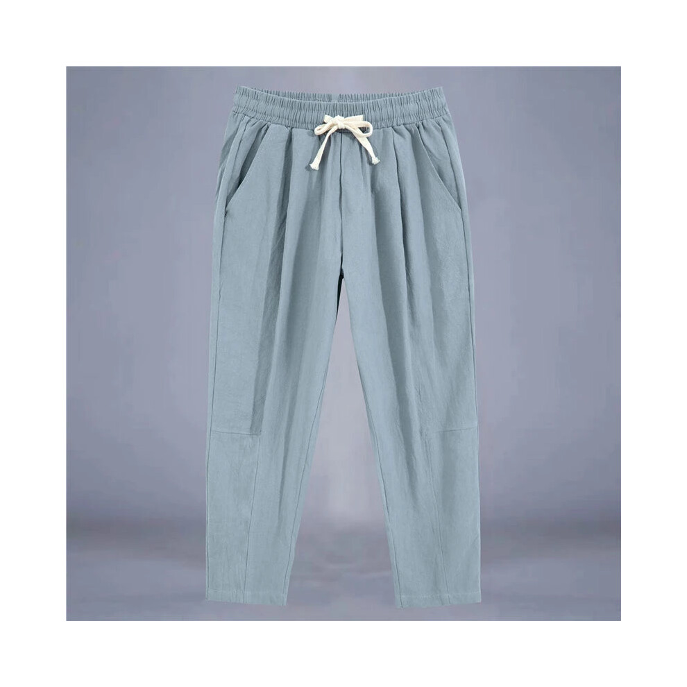 (Gray, 4XL (85-92.5Kg)) Mens Trousers Cotton Linen Casual Pants Breathable Loose Shorts Straight-image-OPC-PFFMCD5-NEW