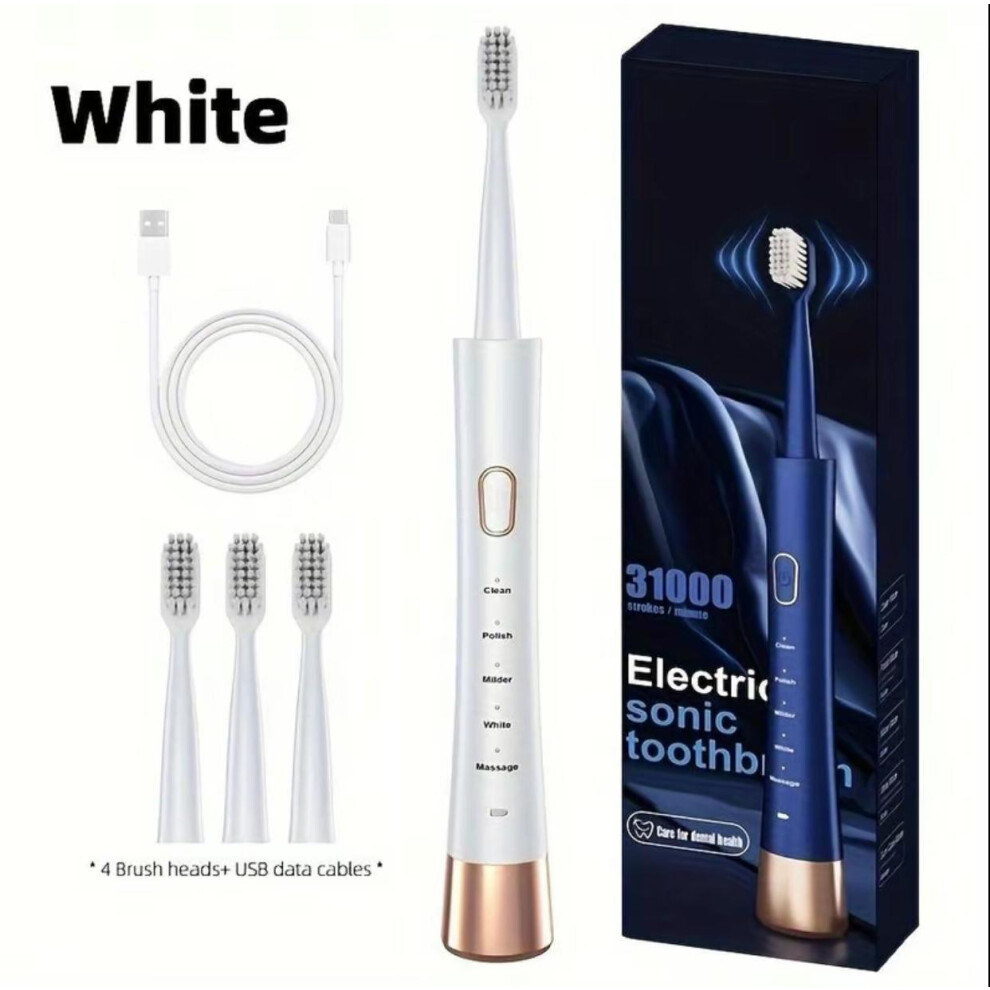 (White ) Rechargeable Electric Toothbrush | 4 Brush Heads-image-OPC-PFFGG7G-NEW