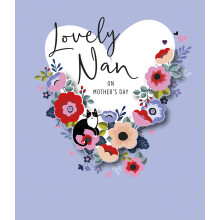 Lovely Nan Floral Heart & Cat On Mother's Day Card Mothers Day Greeting Cards