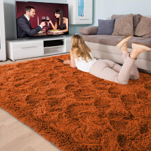 (200cm x 290cm (6ft 7" x 9ft 6"), Rust Orange) Non Slip Rugs Shaggy Thick Large Living Room Rugs Bedroom Carpets Hallway Runner & Bath Door Mats