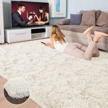 (160cm x 230cm (5ft 3" x 7ft 6"), Cream) Non Slip Rugs Shaggy Thick Large Living Room Rugs Bedroom Carpets Hallway Runner & Bath Door Mats