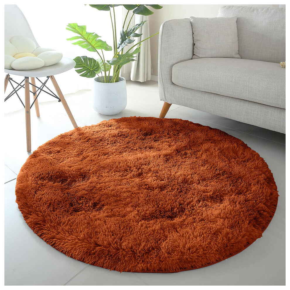 (120 x 120 cm (4 x 4 ft)_Round Rug, Rust Orange) Non Slip Rugs Shaggy Thick Large Living Room Rugs Bedroom Carpets Hallway Runner & Bath Door Mats