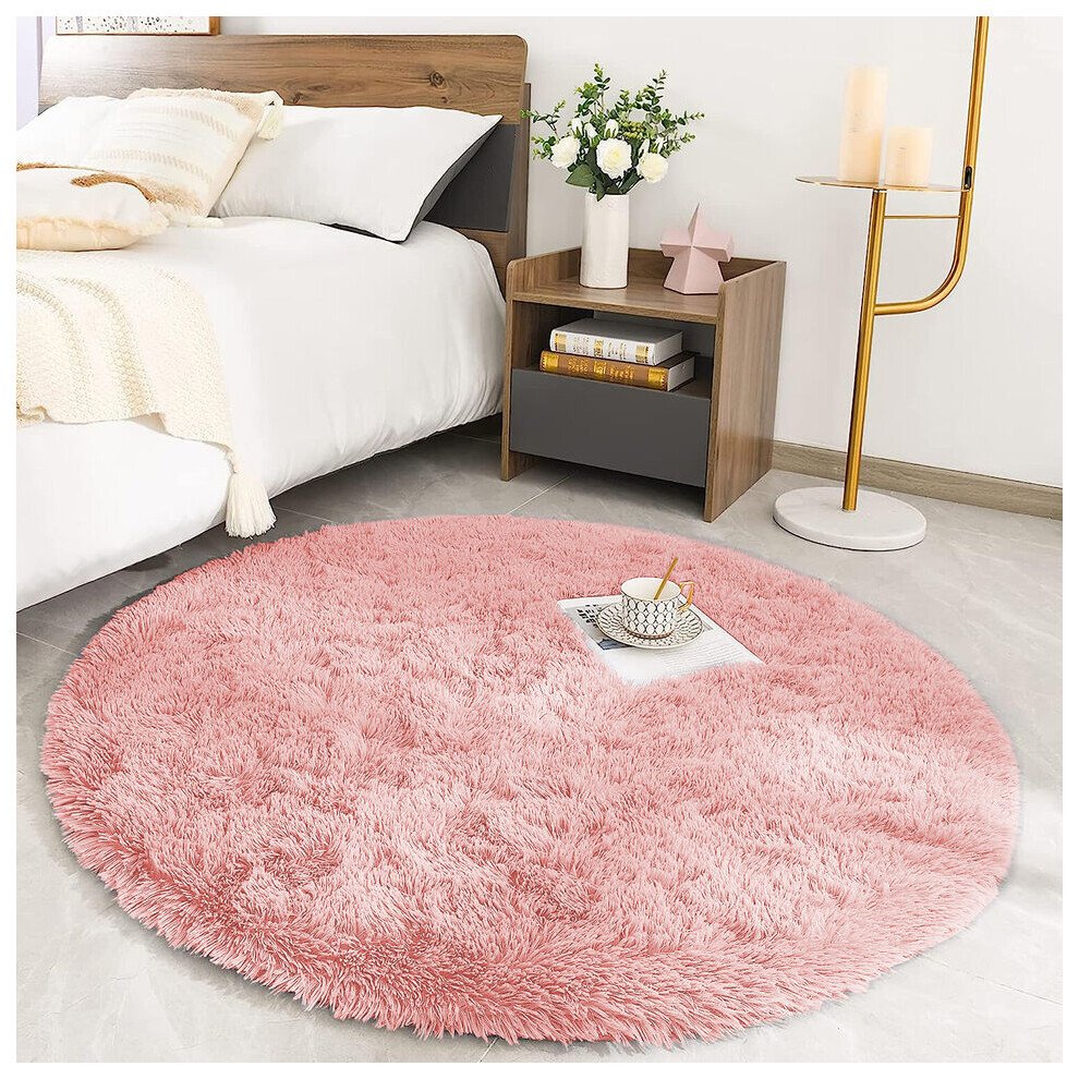 (120 x 120 cm (4 x 4 ft)_Round Rug, Pink) Non Slip Rugs Shaggy Thick Large Living Room Rugs Bedroom Carpets Hallway Runner & Bath Door Mats