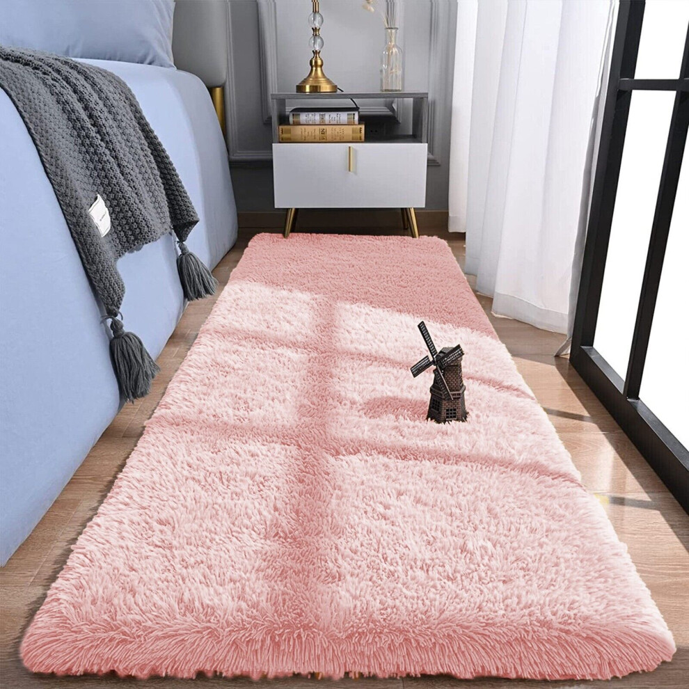 (60cm x 220cm (2ft x 7ft 7")_Runner, Pink) Non Slip Rugs Shaggy Thick Large Living Room Rugs Bedroom Carpets Hallway Runner & Bath Door Mats