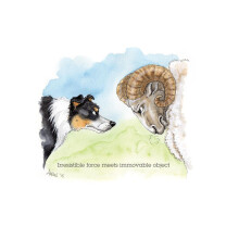 Collie Dogs Vs A Stubborn Ram Alison's Animals Cartoon Greeting Card Funny
