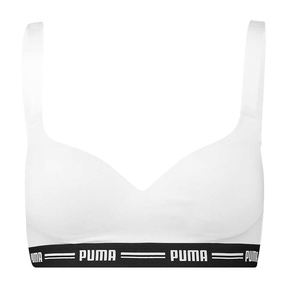 (S) Striped Logo Padded Bra Top, White