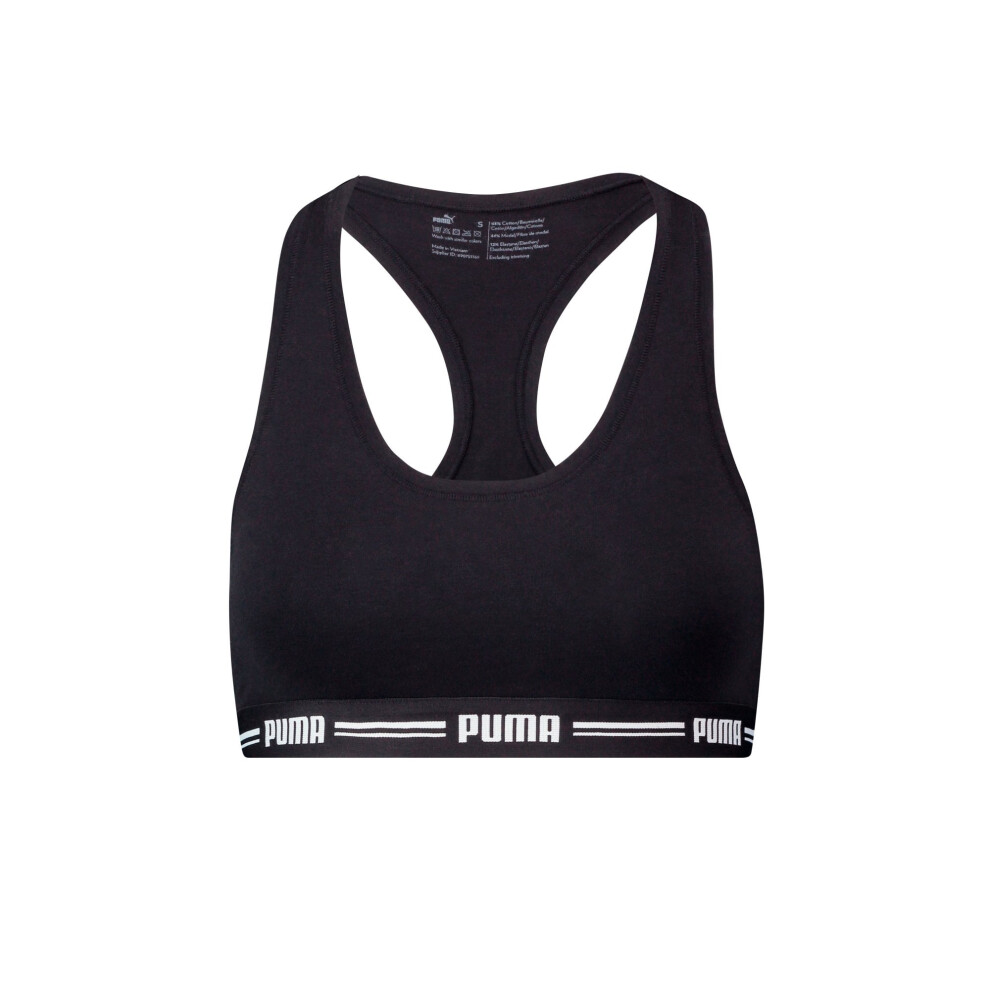 (S) Striped Logo Racerback Bra Top, Black