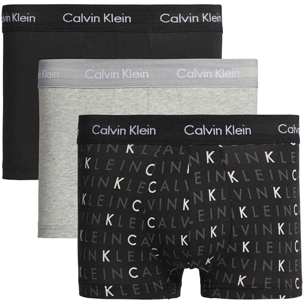 (M) 3-Pack Low-Rise Boxer Trunks, Black / Grey Heather / Subdued Logo