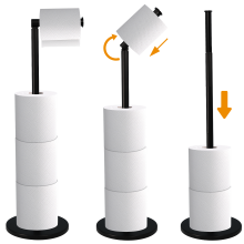 2-in-1 Black Free-Standing Toilet Paper Holder & Roll Storage Rack - Stainless Steel, Holds 5 Rolls