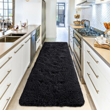 (80 X 300 cm (2ft 6in x 10 ft)_Long Runner, Black) Non Slip Rugs Shaggy Thick Large Living Room Rugs Bedroom Carpets Hallway Runner & Bath Door Mats