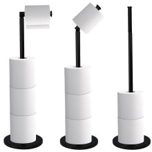 2 in 1 Toilet Paper Holder Black Bathroom Free Standing Tissue Roll Storage Rack