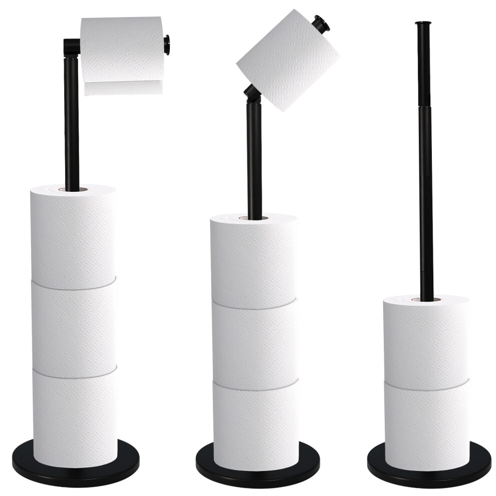 2 in 1 Toilet Paper Holder Black Bathroom Free Standing Tissue Roll Storage Rack