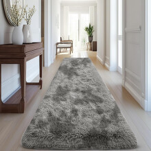 (80 X 300 cm (2ft 6in x 10 ft)_Long Runner, Tye Dye Light Grey) Non Slip Rugs Shaggy Thick Large Living Room Rugs Bedroom Carpets Hallway Runner & Bath Door Mats