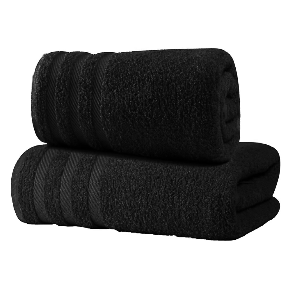 (Black) 2 Pack Luxury Bath Towel 100% Egyptian Cotton Soft Towels Set