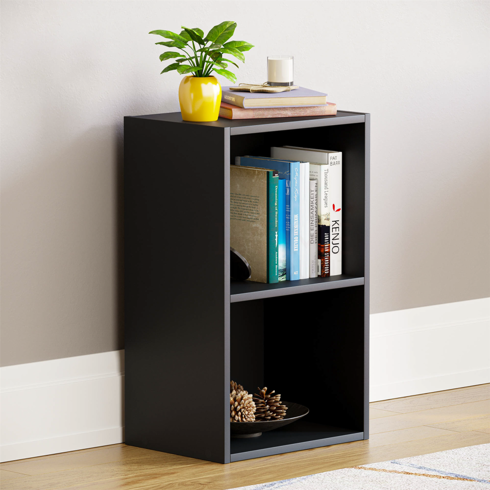 (Black, 2 Tier) Cube 2 3 4 5 Tier Wooden Bookcase Shelf Shelving