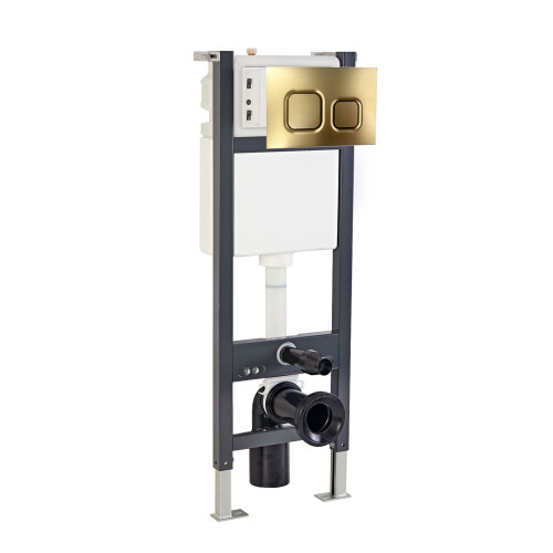 NES Home Nes Home Toilet WC Cistern Frame with Avant Brushed Brass Square Push Button
