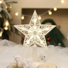 1Pcs Light Glowing Star Tree Topper Decor LED Ornament Christmas Tree Star Topper Decorations Fairy Light