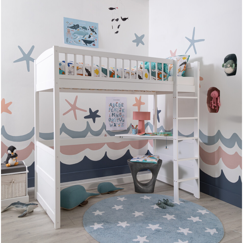 Lottie Highsleeper Cabin Bed with Ladder & Skole Desk in White