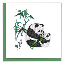 Quilling Pandas Eating Bamboo Cute Baby Bear Hand-Finished Art Greeting Card