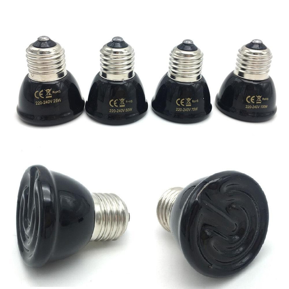 (black, 220v 75w) Pets Heating Lamp Reptile Infrared Ceramic Heating Lamp 110V 220V Heat Emitter Light Bulb 25W 50W 75W 100W Light Bulb Pet Brooder Chickens Lamp