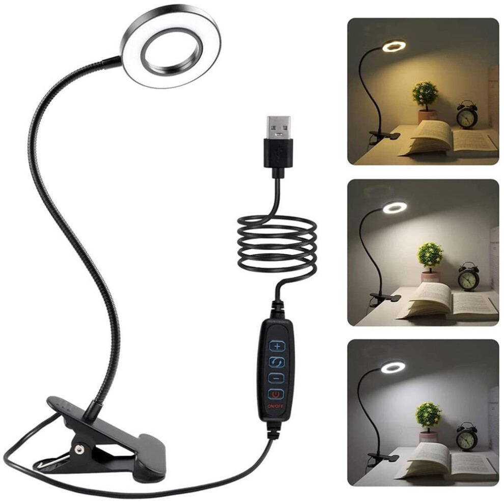 (black) LED Reading Lights 360ÂFlexible Dimmable Table Lamp Clip On Indoor Bedroom Eye Protection Desk Light Book Clamp Lamp