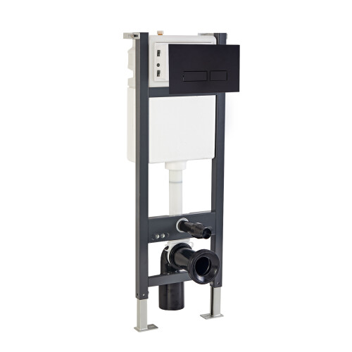NES Home Nes Home Wall Hung WC Cistern Frame with Matt Black Square Button Flush Plate