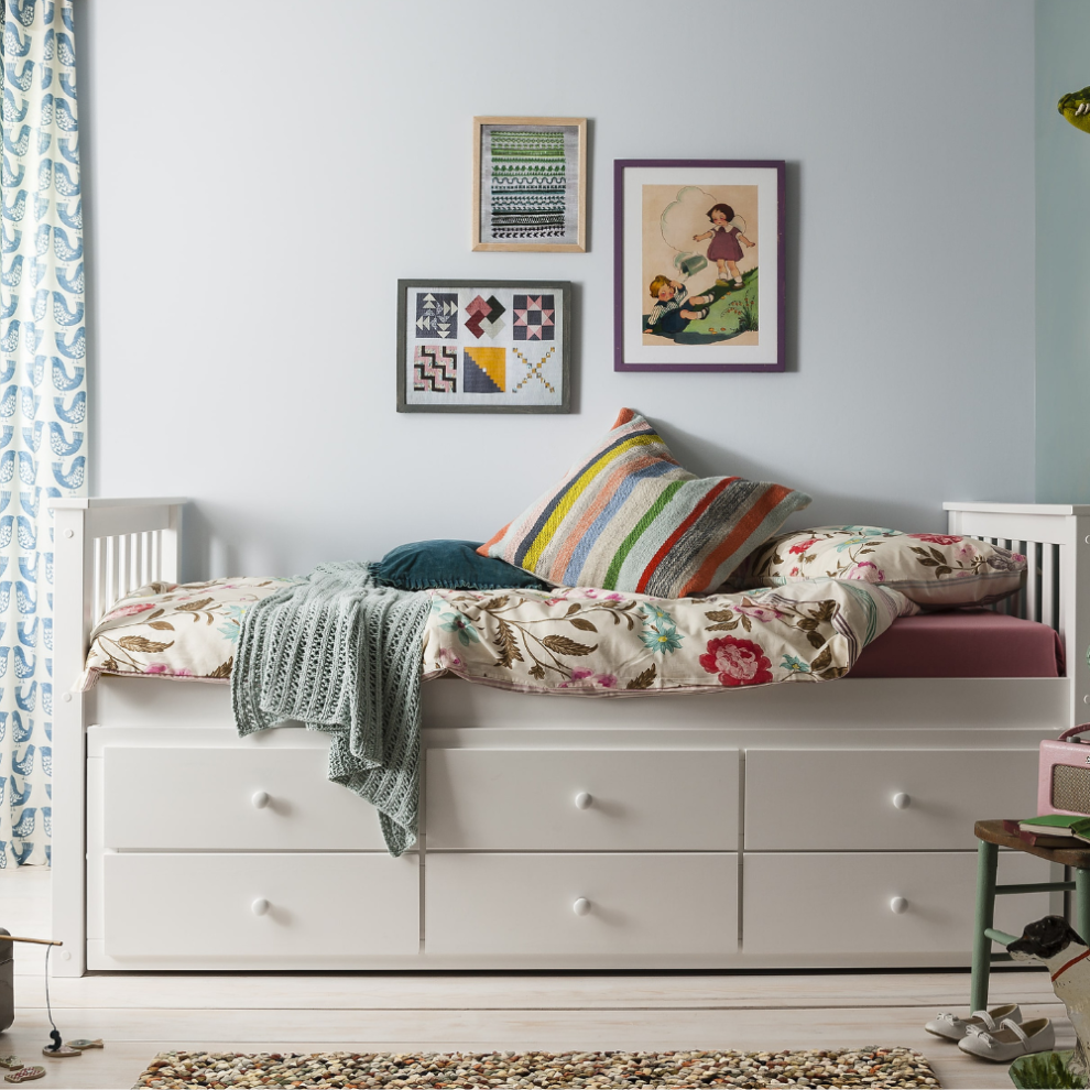 Loki Day Bed with Pullout Drawers and Trundle Underbed in White