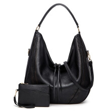 Vrouwen Grote Capaciteit Tote Bag PU Leren Schoudertas 2 In 1 Zwart