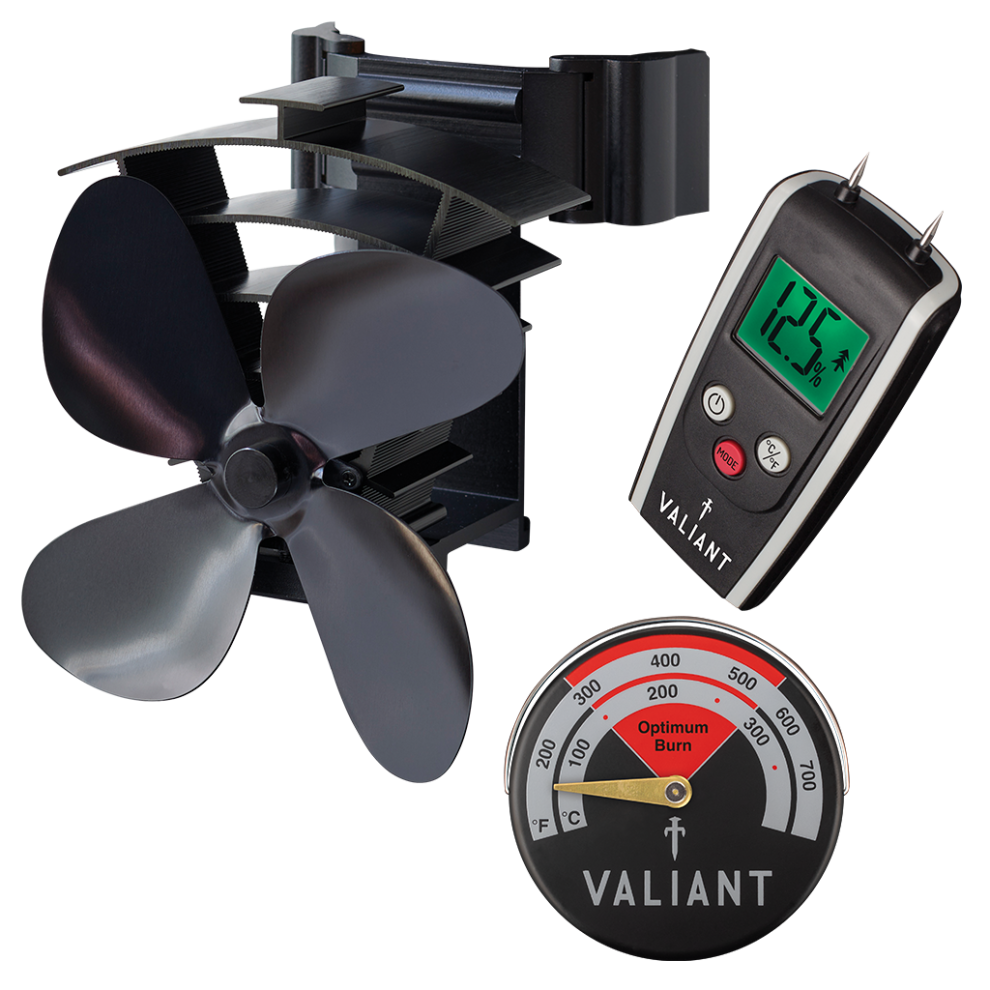 Valiant Remora Stove Pipe Fan, Red Thermometer & Moisture Meter