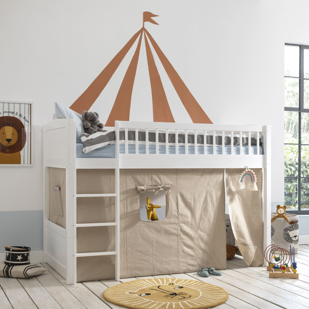 (With Tent) Lottie Midsleeper Cabin Bed in Classic White