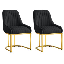(Black ) Set Of 2 Velvet Dining Chairs Luxury Padded Dining Room Chairs Armless Gold