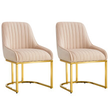 (Cream ) Set Of 2 Velvet Dining Chairs Luxury Padded Dining Room Chairs Armless Gold
