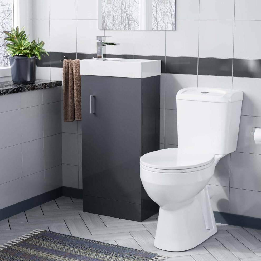 Nes Home 400Mm Dark Sink Vanity Unit And Wc Toilet Pan Grey
