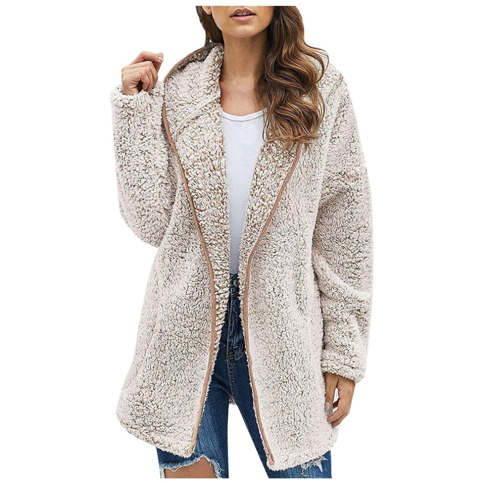 (Apricot, 2XL) Women Plush Hoodie Tops Overcoat Jacket Coat Autumn Winter Outwear Warm Clothes