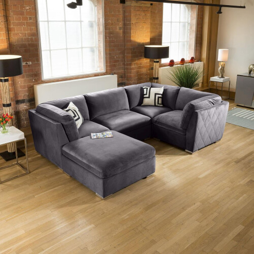 Mikey 4 Seater U-Shape Sofa - Dark Grey 5L