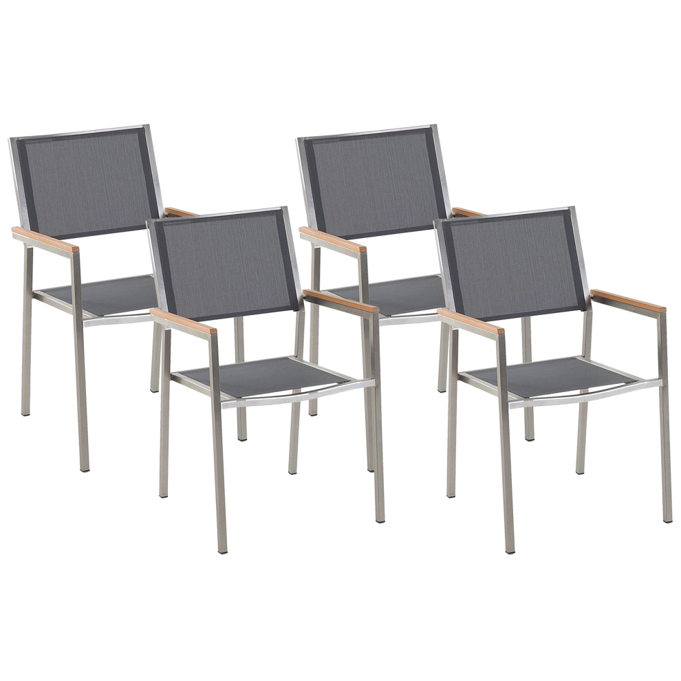 Set of 4 Garden Chairs GROSSETO Stainless Steel Grey