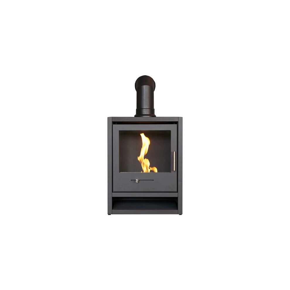 OKO S1 Bio Ethanol Stove in Charcoal Grey with Angled Stove Pipe