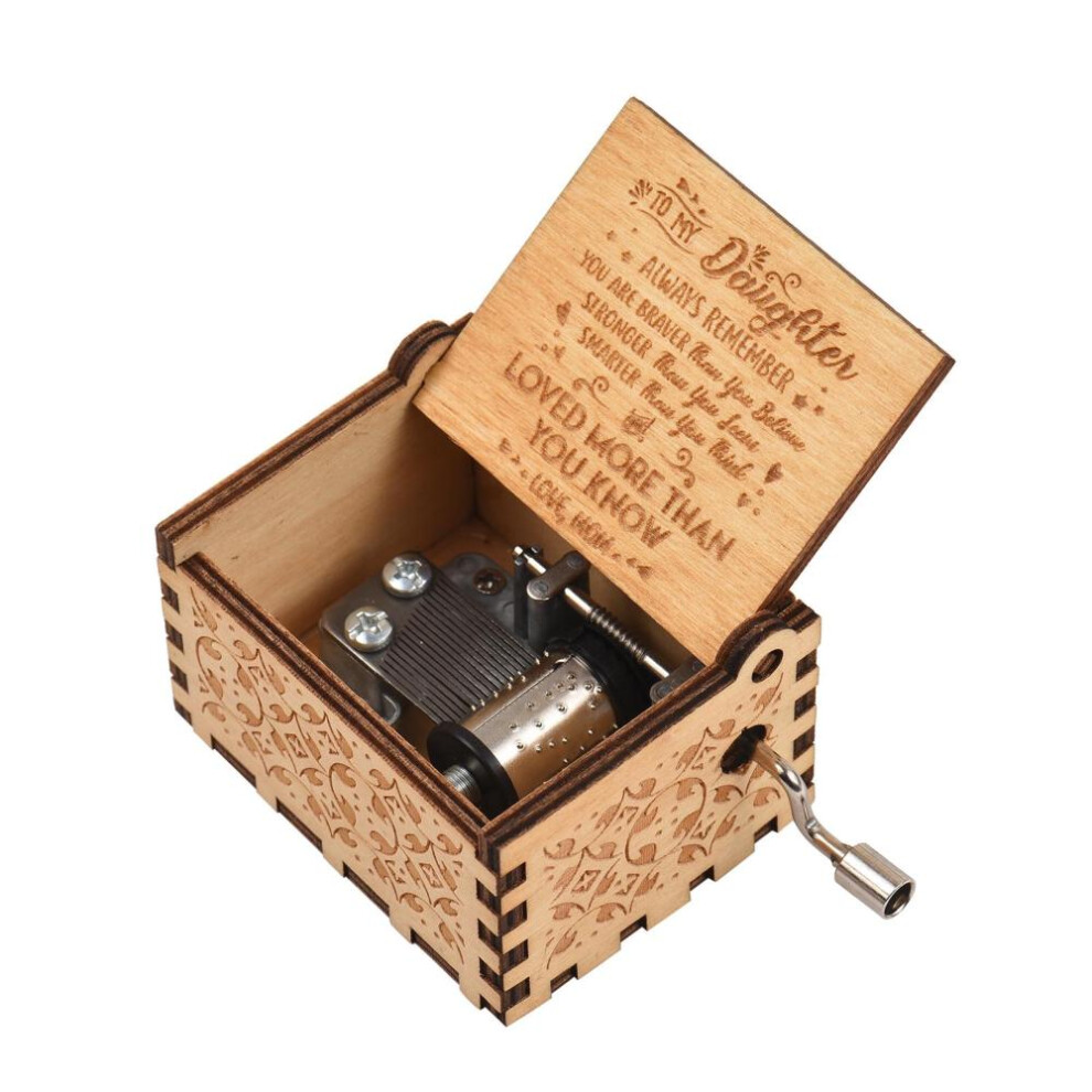 Vintage Wooden Music Box Palm-size Hand Crank Wood Case Musicbox Beautiful Carved Wooden Musical